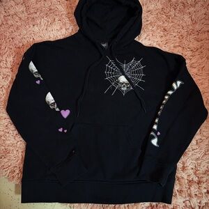 Swixxz by Maggie Lindemann Skull and Pink Spider Web Black Hoodie Sz XS